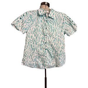 American Sweetheart by Adrian Delafield Blouse M Short sleeve button up animal p